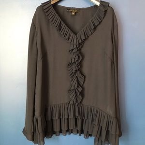 Banana Republic Dark Navy Sheer Ruffled Blouse Size L